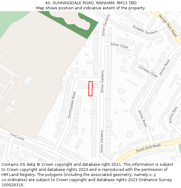 40, SUNNINGDALE ROAD, RAINHAM, RM13 7BD: Location map and indicative extent of plot