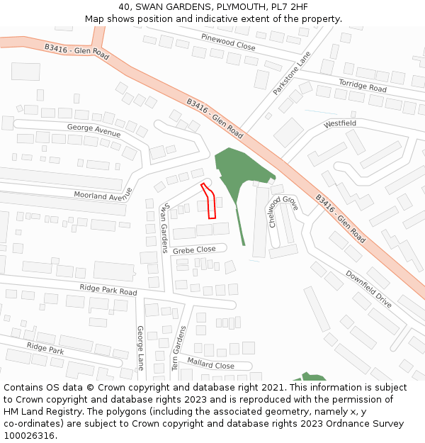 40, SWAN GARDENS, PLYMOUTH, PL7 2HF: Location map and indicative extent of plot