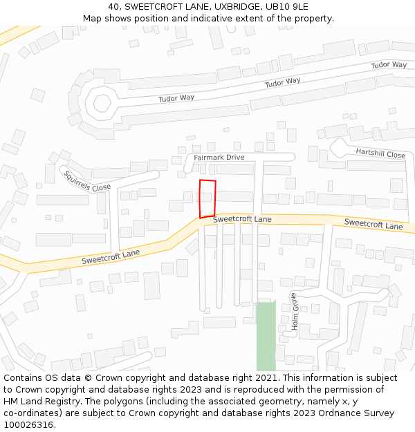40, SWEETCROFT LANE, UXBRIDGE, UB10 9LE: Location map and indicative extent of plot