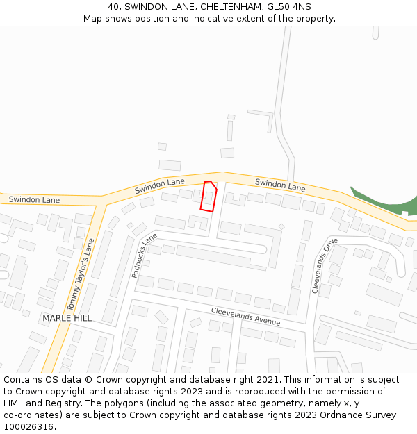 40, SWINDON LANE, CHELTENHAM, GL50 4NS: Location map and indicative extent of plot