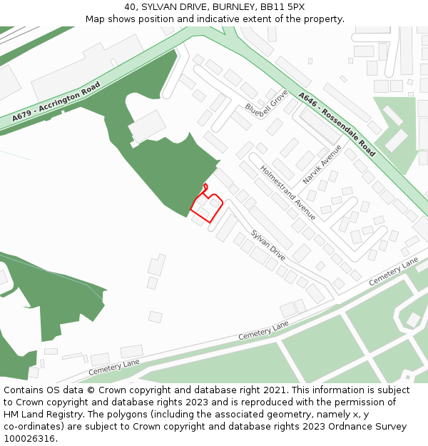 40, SYLVAN DRIVE, BURNLEY, BB11 5PX: Location map and indicative extent of plot