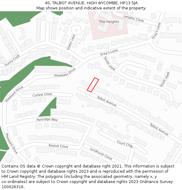 40, TALBOT AVENUE, HIGH WYCOMBE, HP13 5JA: Location map and indicative extent of plot