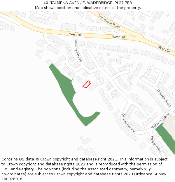 40, TALMENA AVENUE, WADEBRIDGE, PL27 7RR: Location map and indicative extent of plot