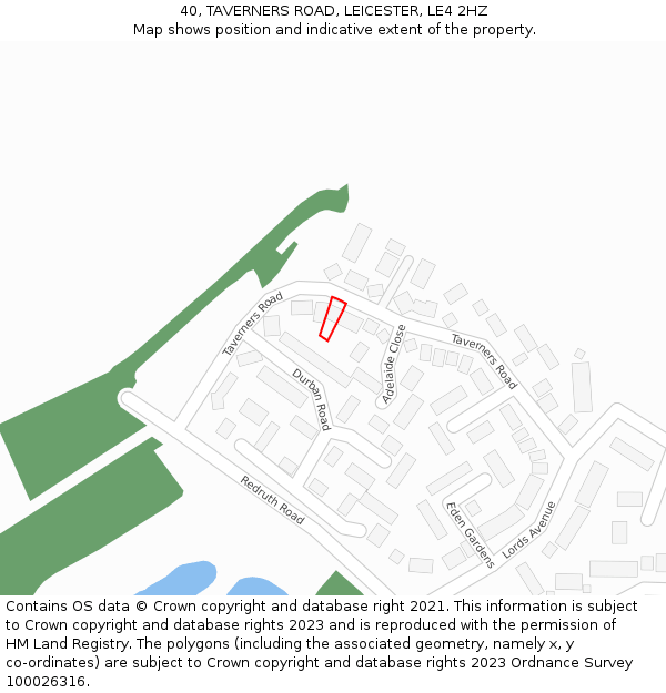 40, TAVERNERS ROAD, LEICESTER, LE4 2HZ: Location map and indicative extent of plot