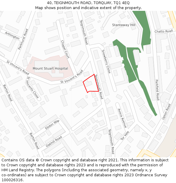 40, TEIGNMOUTH ROAD, TORQUAY, TQ1 4EQ: Location map and indicative extent of plot