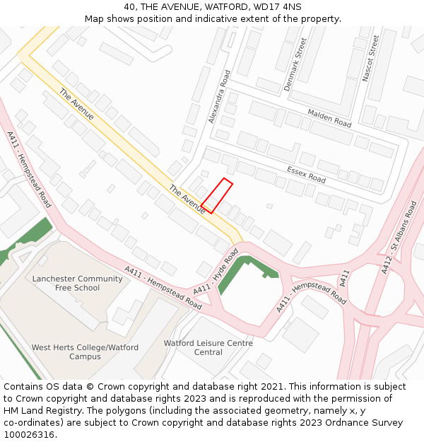 40, THE AVENUE, WATFORD, WD17 4NS: Location map and indicative extent of plot