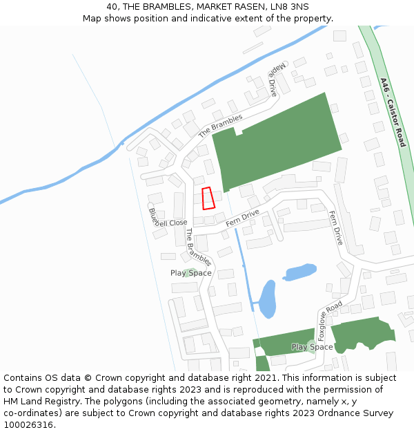 40, THE BRAMBLES, MARKET RASEN, LN8 3NS: Location map and indicative extent of plot