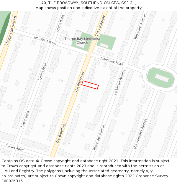 40, THE BROADWAY, SOUTHEND-ON-SEA, SS1 3HJ: Location map and indicative extent of plot