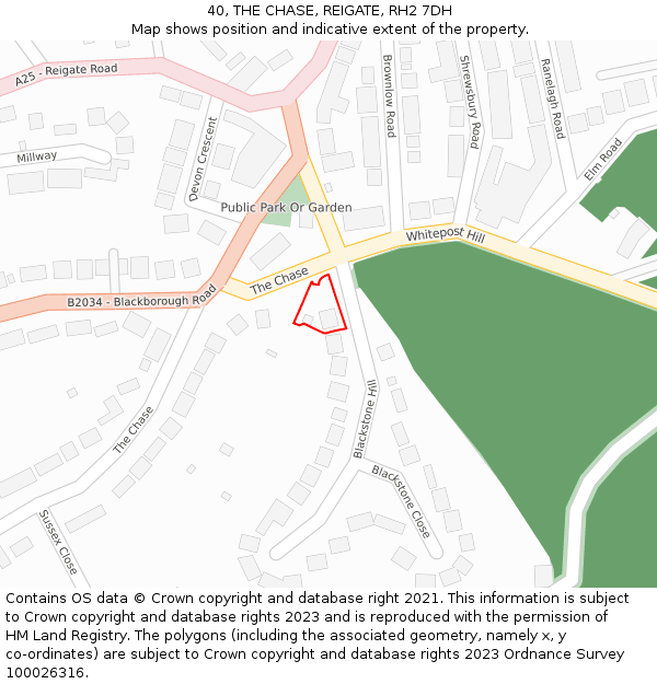 40, THE CHASE, REIGATE, RH2 7DH: Location map and indicative extent of plot