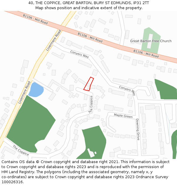 40, THE COPPICE, GREAT BARTON, BURY ST EDMUNDS, IP31 2TT: Location map and indicative extent of plot