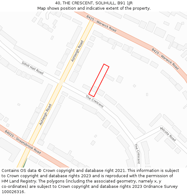 40, THE CRESCENT, SOLIHULL, B91 1JR: Location map and indicative extent of plot