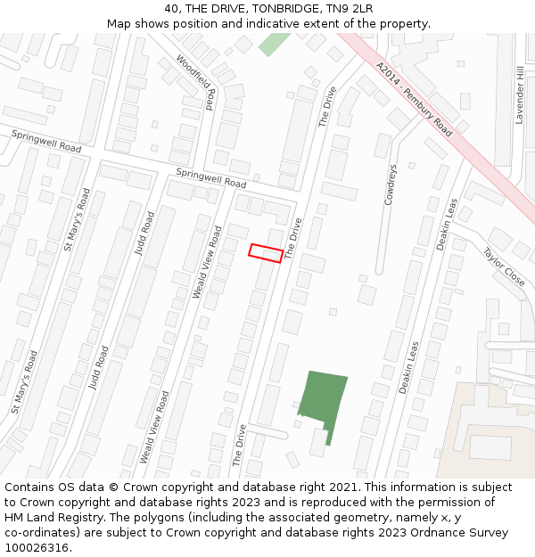 40, THE DRIVE, TONBRIDGE, TN9 2LR: Location map and indicative extent of plot