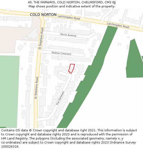 40, THE FAIRWAYS, COLD NORTON, CHELMSFORD, CM3 6JJ: Location map and indicative extent of plot
