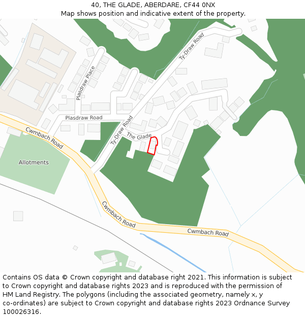 40, THE GLADE, ABERDARE, CF44 0NX: Location map and indicative extent of plot