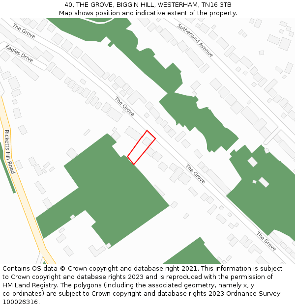 40, THE GROVE, BIGGIN HILL, WESTERHAM, TN16 3TB: Location map and indicative extent of plot