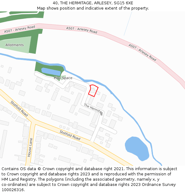 40, THE HERMITAGE, ARLESEY, SG15 6XE: Location map and indicative extent of plot