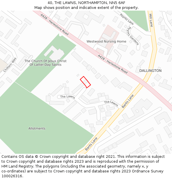 40, THE LAWNS, NORTHAMPTON, NN5 6AF: Location map and indicative extent of plot