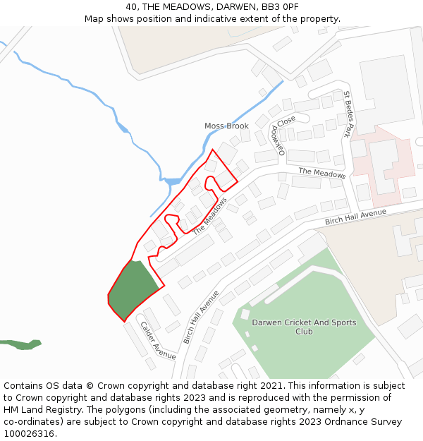 40, THE MEADOWS, DARWEN, BB3 0PF: Location map and indicative extent of plot