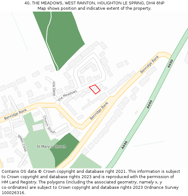 40, THE MEADOWS, WEST RAINTON, HOUGHTON LE SPRING, DH4 6NP: Location map and indicative extent of plot