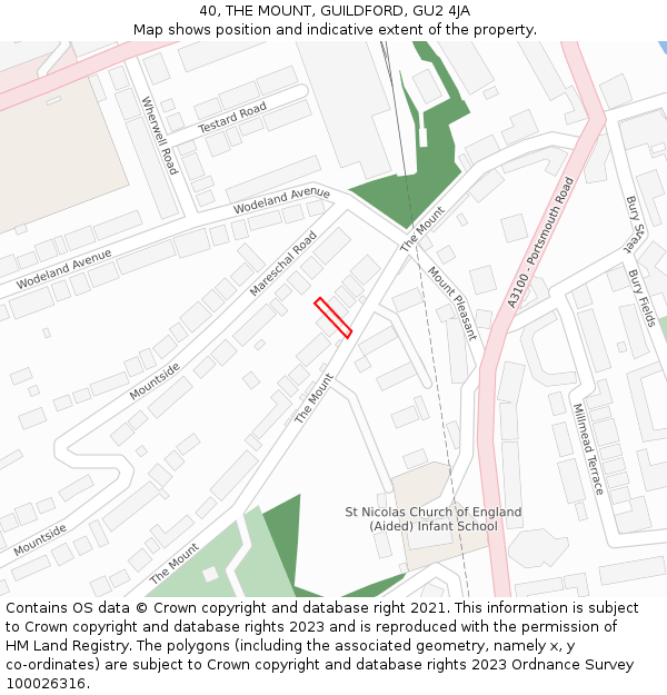 40, THE MOUNT, GUILDFORD, GU2 4JA: Location map and indicative extent of plot