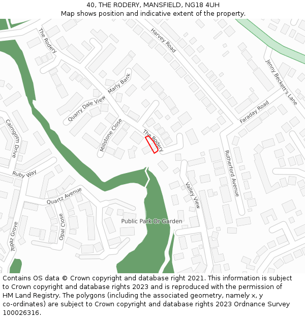 40, THE RODERY, MANSFIELD, NG18 4UH: Location map and indicative extent of plot