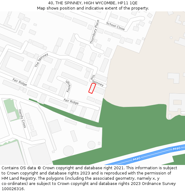 40, THE SPINNEY, HIGH WYCOMBE, HP11 1QE: Location map and indicative extent of plot