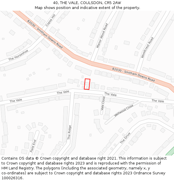 40, THE VALE, COULSDON, CR5 2AW: Location map and indicative extent of plot