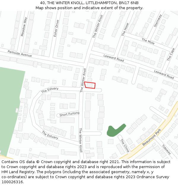 40, THE WINTER KNOLL, LITTLEHAMPTON, BN17 6NB: Location map and indicative extent of plot