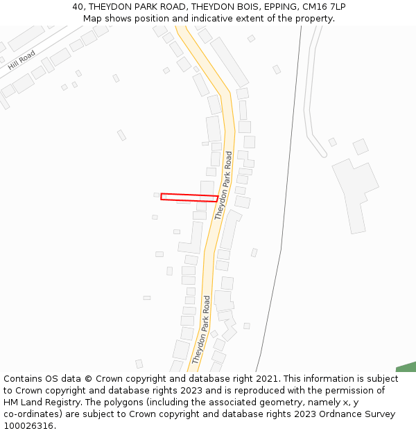 40, THEYDON PARK ROAD, THEYDON BOIS, EPPING, CM16 7LP: Location map and indicative extent of plot