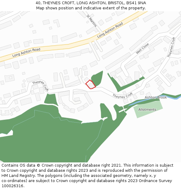 40, THEYNES CROFT, LONG ASHTON, BRISTOL, BS41 9NA: Location map and indicative extent of plot