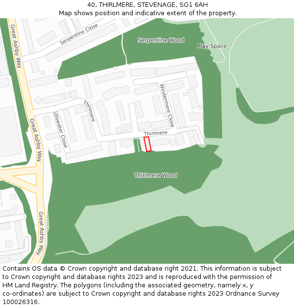 40, THIRLMERE, STEVENAGE, SG1 6AH: Location map and indicative extent of plot