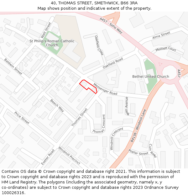 40, THOMAS STREET, SMETHWICK, B66 3RA: Location map and indicative extent of plot