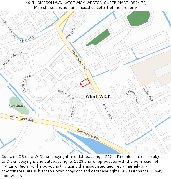 40, THOMPSON WAY, WEST WICK, WESTON-SUPER-MARE, BS24 7FJ: Location map and indicative extent of plot