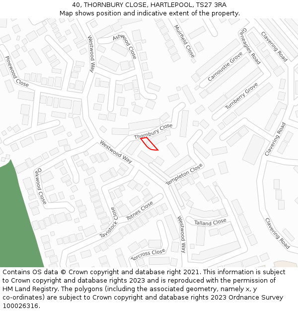 40, THORNBURY CLOSE, HARTLEPOOL, TS27 3RA: Location map and indicative extent of plot