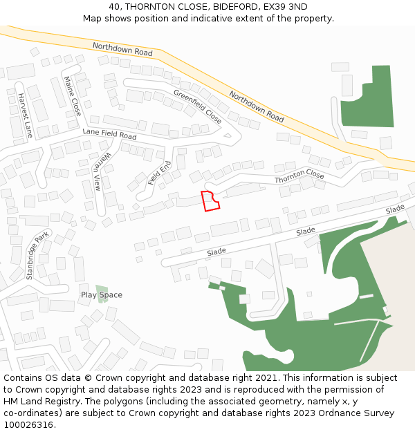 40, THORNTON CLOSE, BIDEFORD, EX39 3ND: Location map and indicative extent of plot