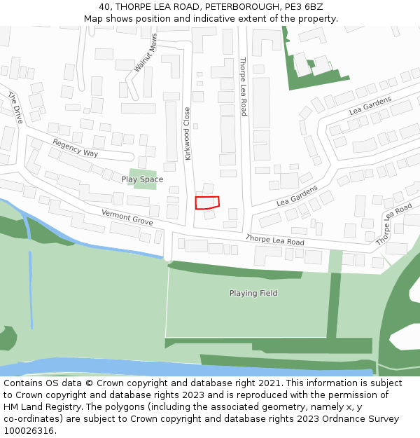 40, THORPE LEA ROAD, PETERBOROUGH, PE3 6BZ: Location map and indicative extent of plot