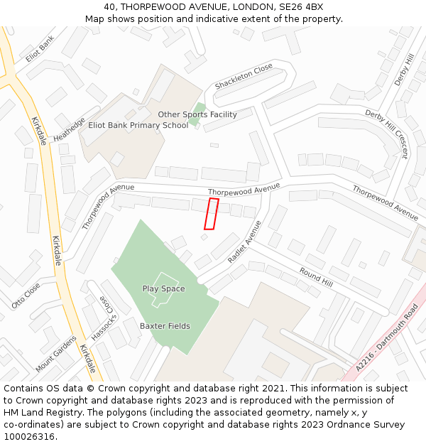 40, THORPEWOOD AVENUE, LONDON, SE26 4BX: Location map and indicative extent of plot