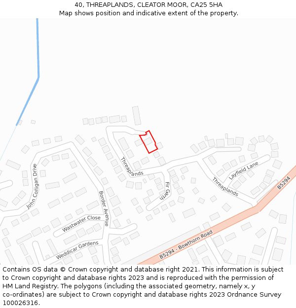 40, THREAPLANDS, CLEATOR MOOR, CA25 5HA: Location map and indicative extent of plot