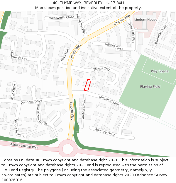 40, THYME WAY, BEVERLEY, HU17 8XH: Location map and indicative extent of plot