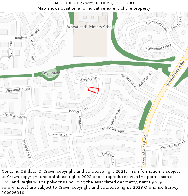 40, TORCROSS WAY, REDCAR, TS10 2RU: Location map and indicative extent of plot