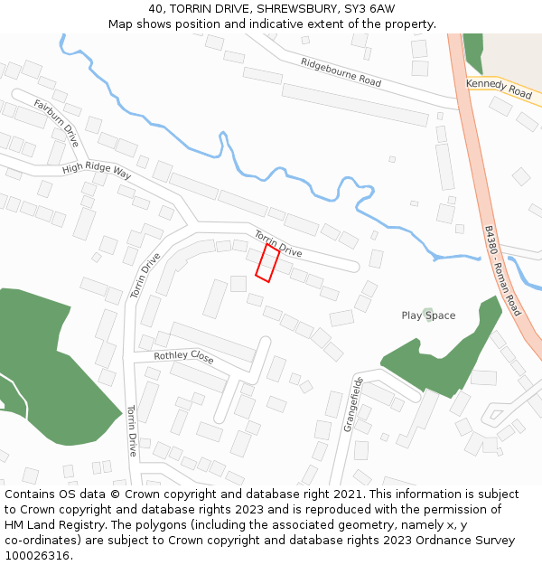 40, TORRIN DRIVE, SHREWSBURY, SY3 6AW: Location map and indicative extent of plot