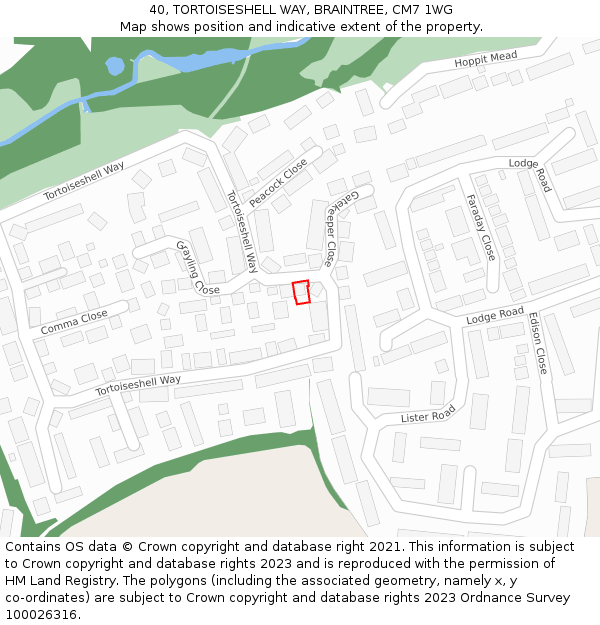 40, TORTOISESHELL WAY, BRAINTREE, CM7 1WG: Location map and indicative extent of plot