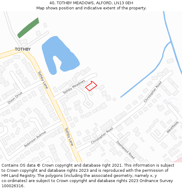 40, TOTHBY MEADOWS, ALFORD, LN13 0EH: Location map and indicative extent of plot