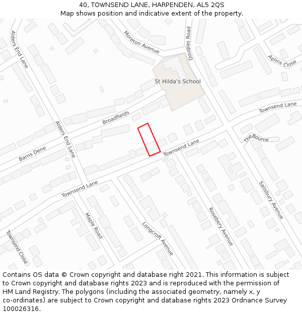 40, TOWNSEND LANE, HARPENDEN, AL5 2QS: Location map and indicative extent of plot