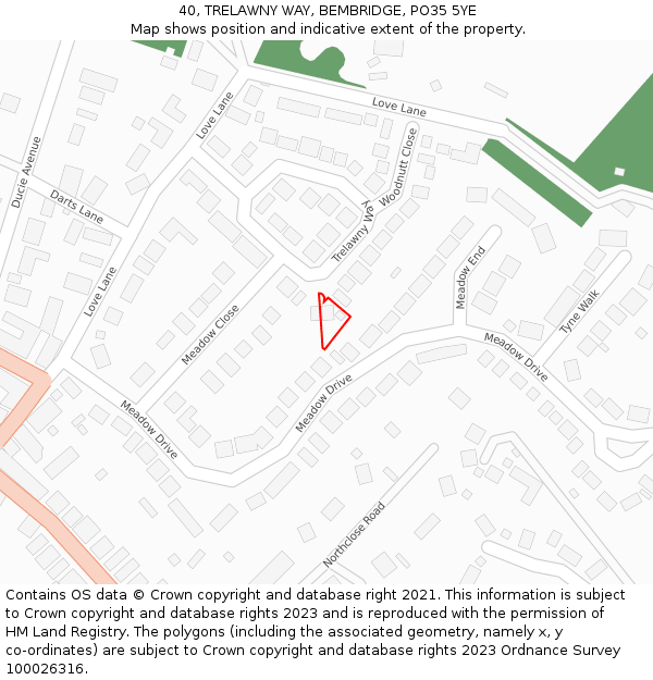 40, TRELAWNY WAY, BEMBRIDGE, PO35 5YE: Location map and indicative extent of plot