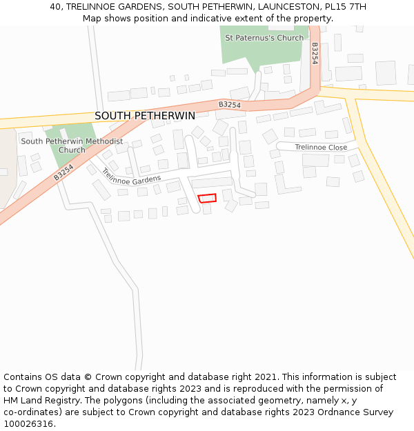 40, TRELINNOE GARDENS, SOUTH PETHERWIN, LAUNCESTON, PL15 7TH: Location map and indicative extent of plot