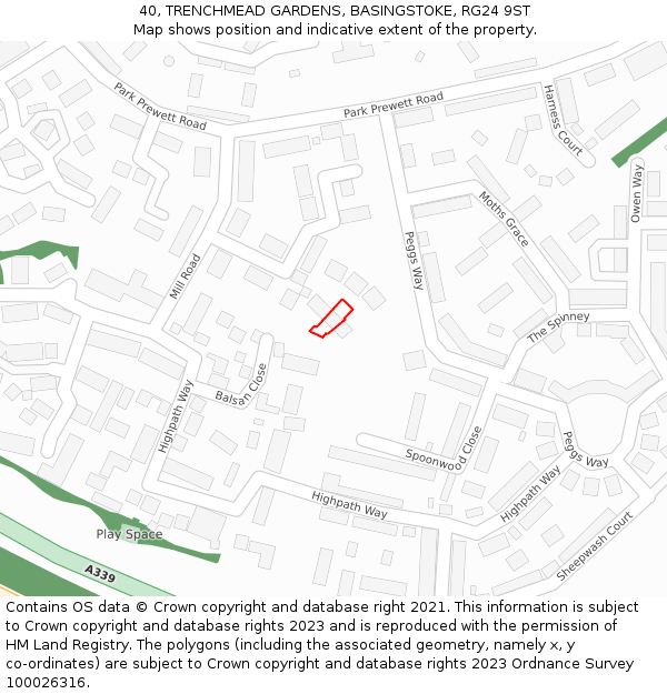 40, TRENCHMEAD GARDENS, BASINGSTOKE, RG24 9ST: Location map and indicative extent of plot