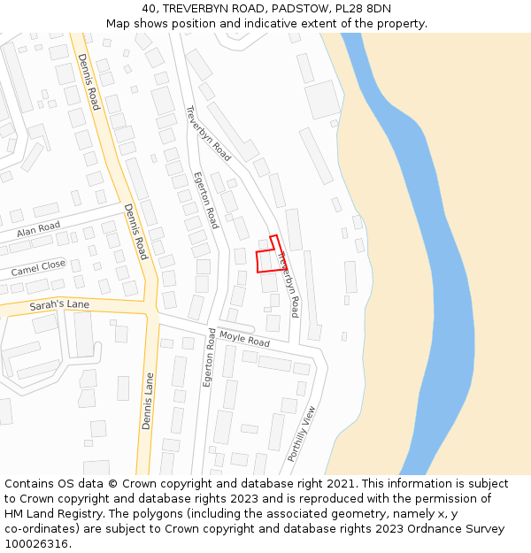 40, TREVERBYN ROAD, PADSTOW, PL28 8DN: Location map and indicative extent of plot