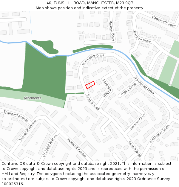 40, TUNSHILL ROAD, MANCHESTER, M23 9QB: Location map and indicative extent of plot