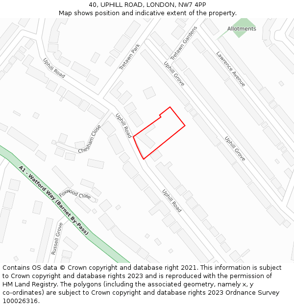 40, UPHILL ROAD, LONDON, NW7 4PP: Location map and indicative extent of plot
